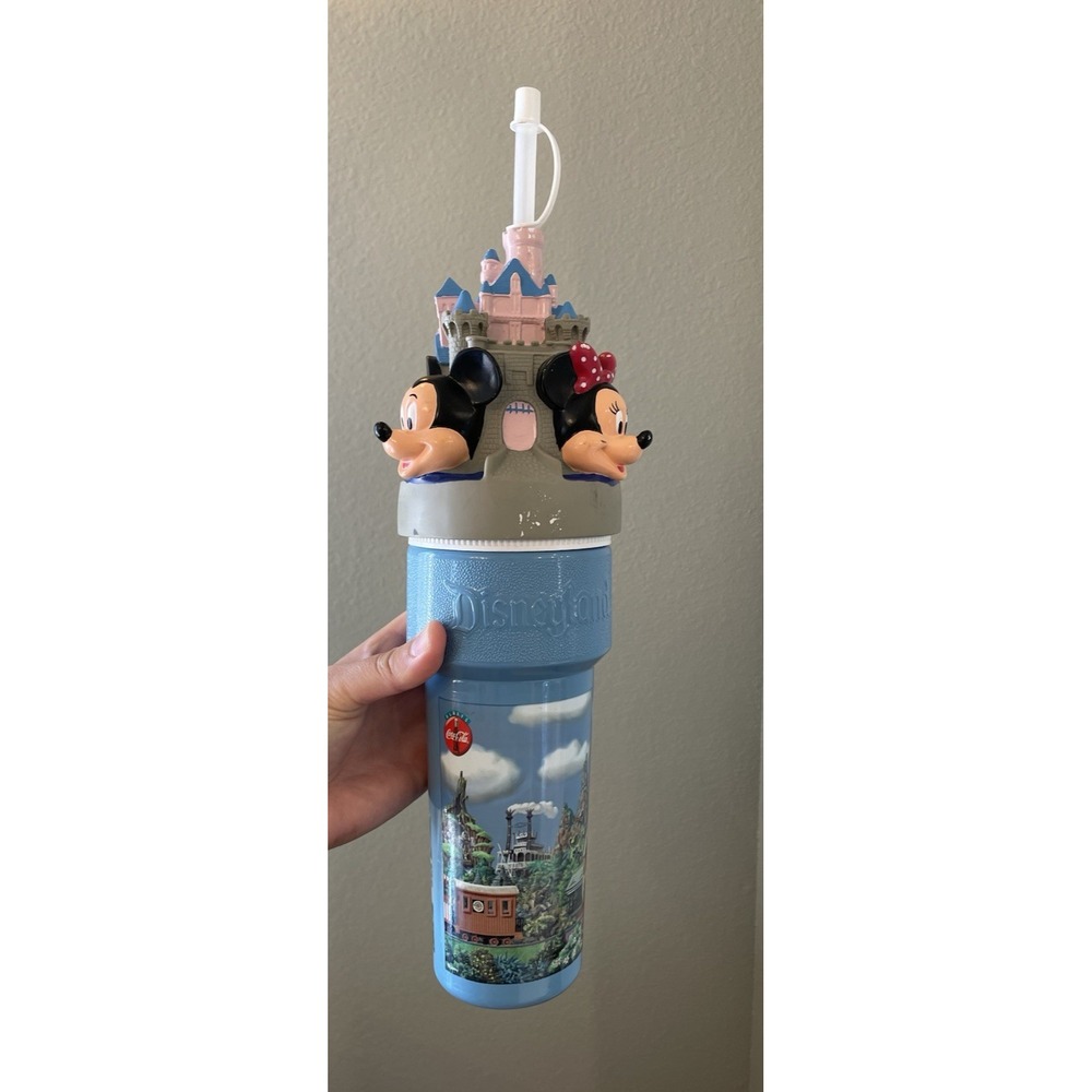 Vintage‎ Disneyland Big Sipper Cup Water Drink Bottle W/ Straw Mickey Castle